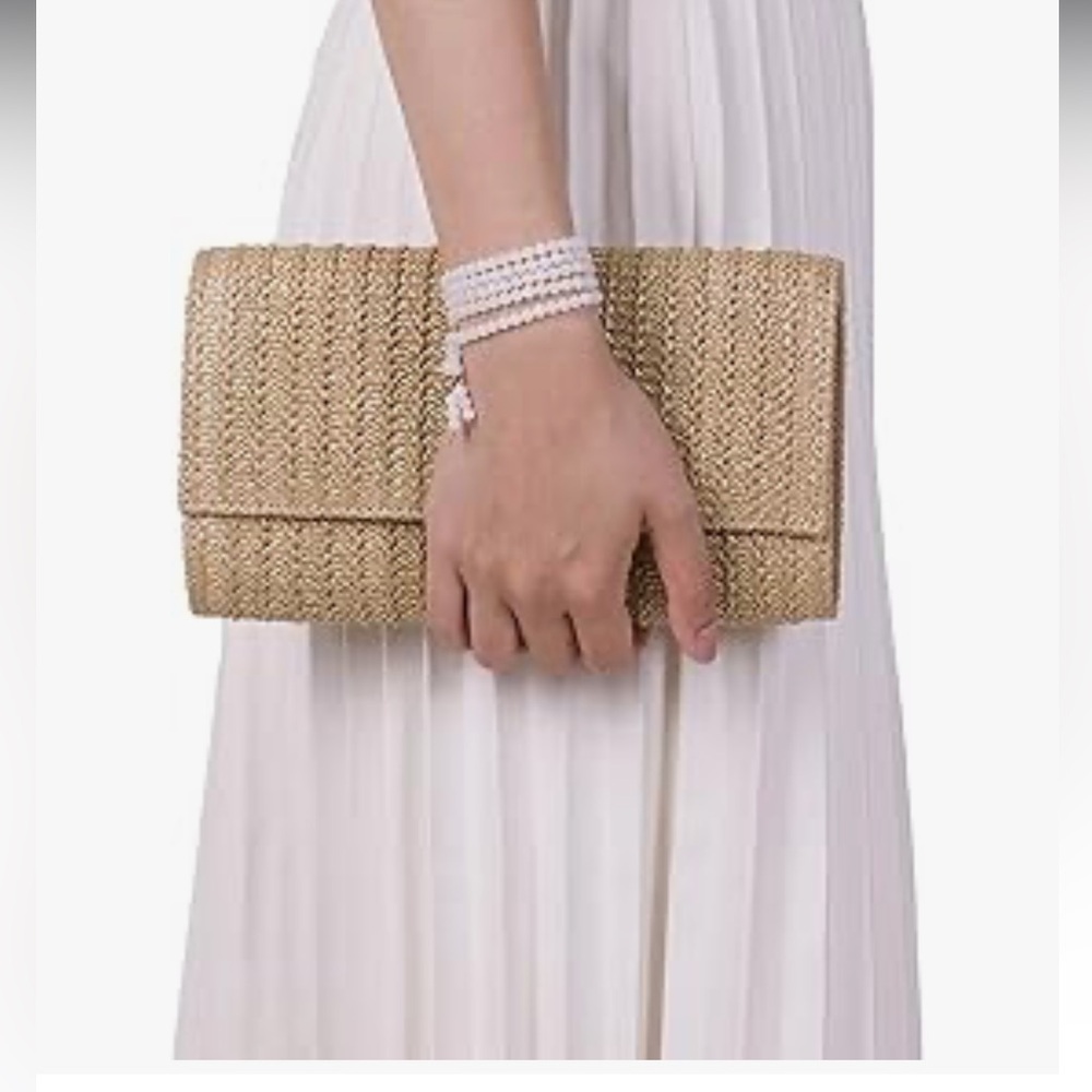 🆕 Straw Clutch Bags for Women Straw Beach Crossbody Purse Woven Envelope Wallet - Picture 2 of 7